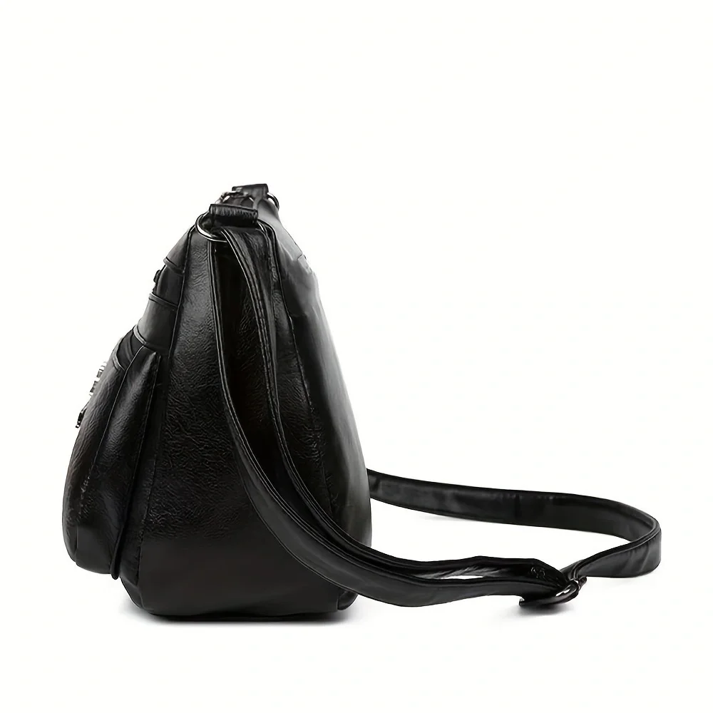 Women Crossbody Fashion Pu Leather Large Capacity Multi-Pocket Mom Bag Black Embossed Outing Party Shoulder Bag