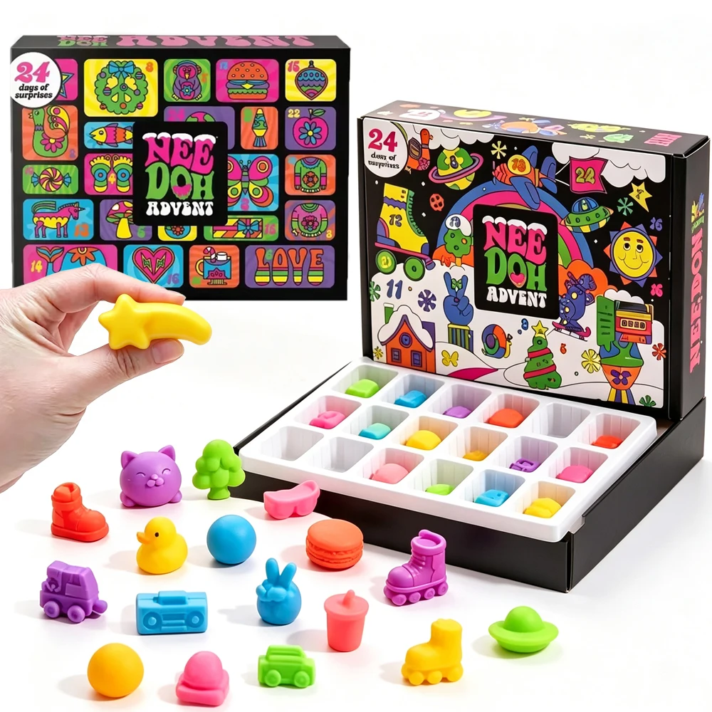 2026 Nee Doh Christmas Countdown Advent Calendar 3D PVC Fidget Doll Surprise Box,Stress Relief Holiday Gift Toy