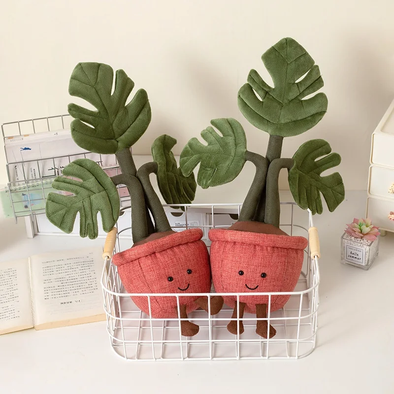 Plush Emulational Plants Amuseables Potted Monstera Deliciosa Stuffed Toys Fun Decoration For Home Kawaii Toy For Girls Gifts