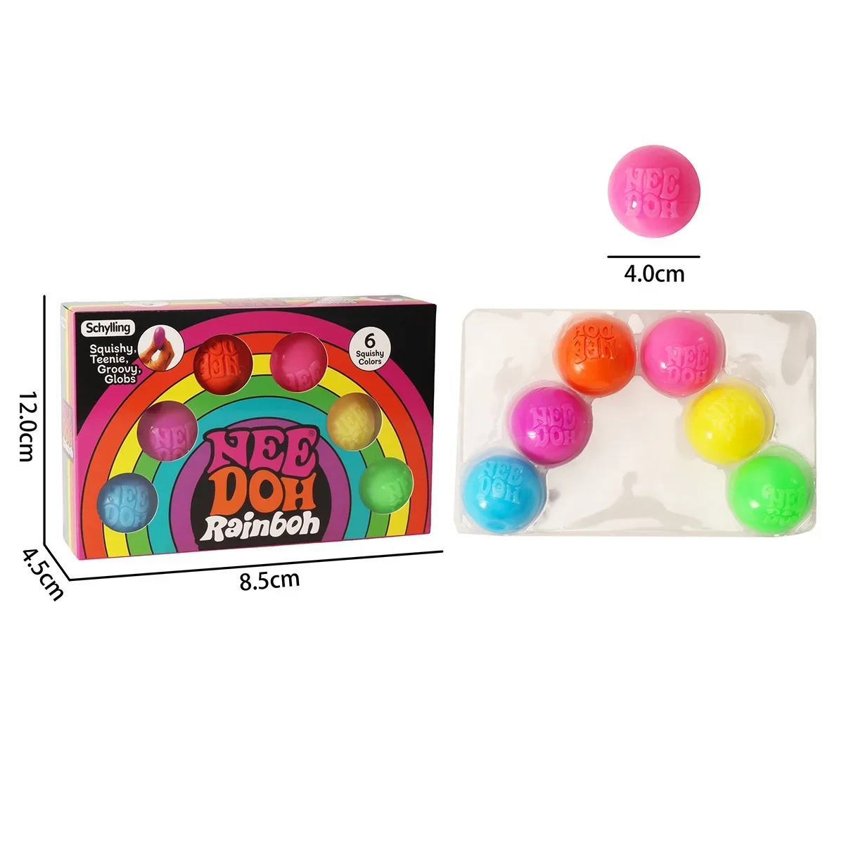 Schylling Rainbow Teenie Nee Doh Stress Balls 6pcs Soft Squishy Toys Anxiety Relief Squeeze Toys For Teenager Calm Mood