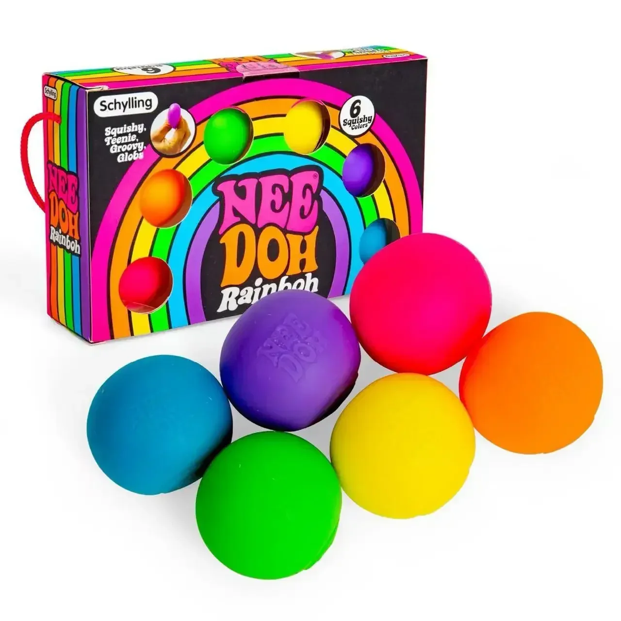 Schylling Rainbow Teenie Nee Doh Stress Balls 6pcs Soft Squishy Toys Anxiety Relief Squeeze Toys For Teenager Calm Mood