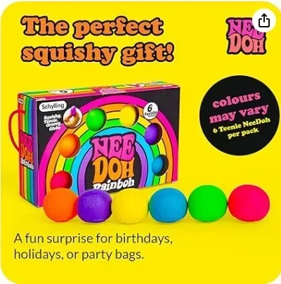 Schylling Rainbow Teenie Nee Doh Stress Balls 6pcs Soft Squishy Toys Anxiety Relief Squeeze Toys For Teenager Calm Mood