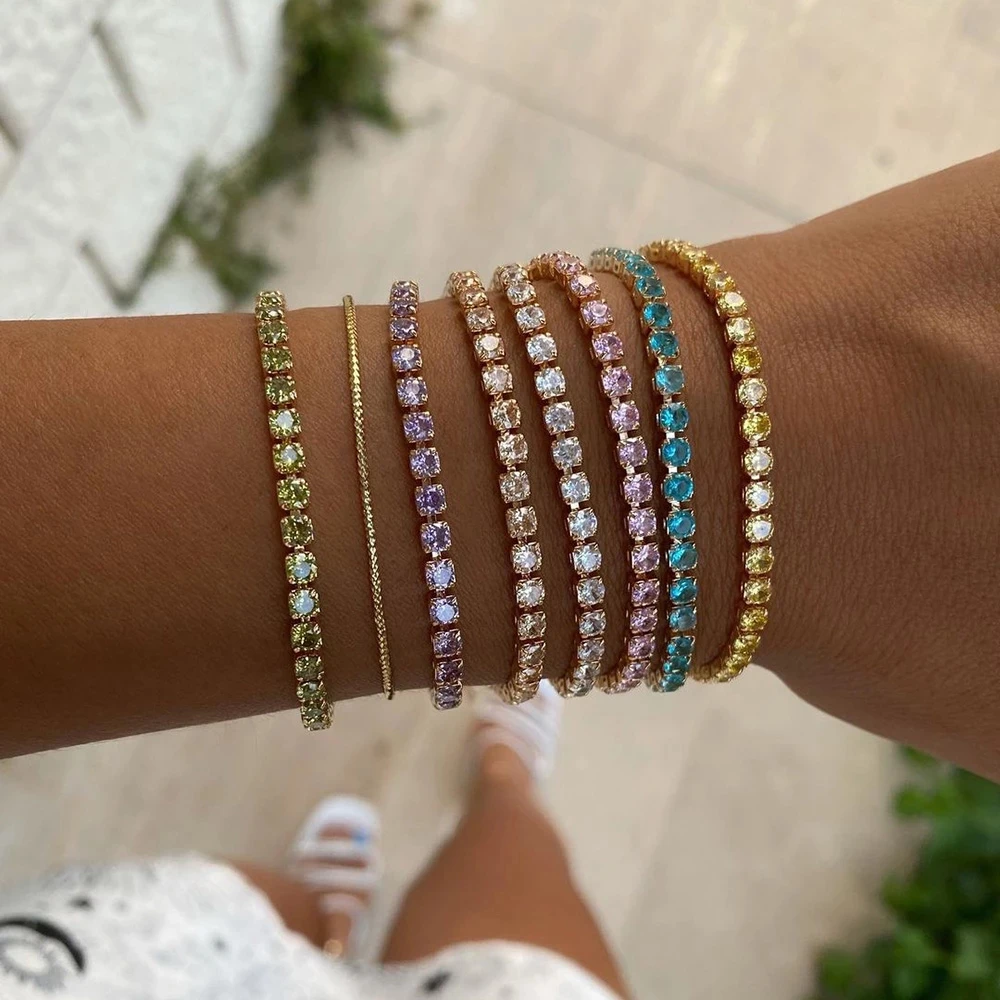 Adjustable Colorful Birthstone Tennis Bracelets for Women 4MM Crystal Bangle Female Hand Chain Trend Jewelry Accessories H133