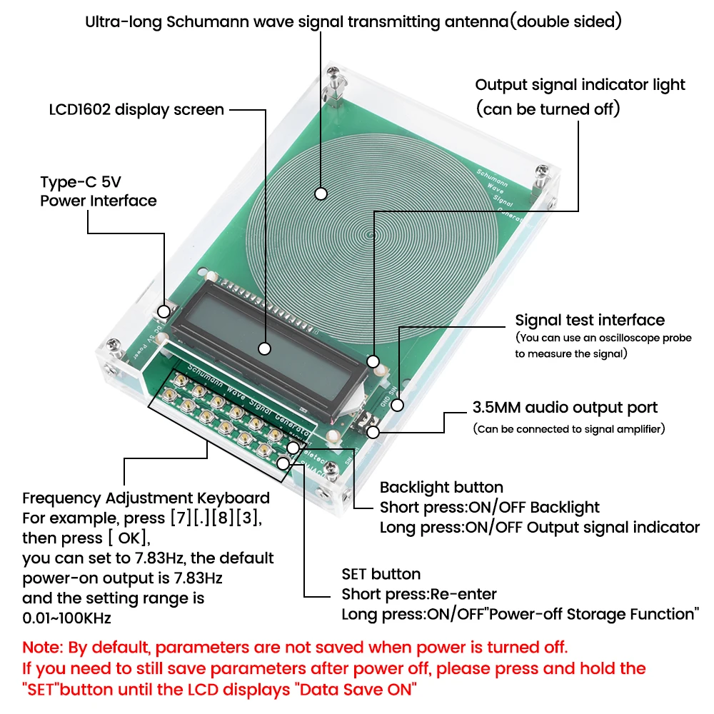 Adjustable 0.1Hz-100000Hz 7.83HZ Schumann Resonance Ultra-low Frequency Pulse Wave Generator Audio Resonator DC 5V