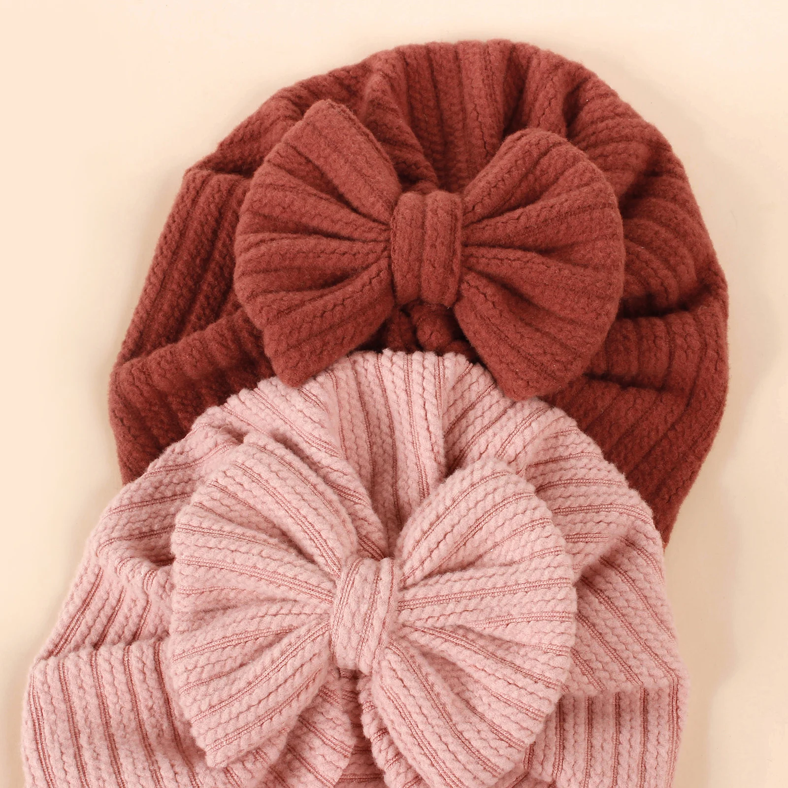 Baby Knot Turban Newborn Ribbed Hat 0-5T Elastic Knitted Bow Indian Cap Winter Cute Hats Infant Toddler Thick Girls Boy Kid New
