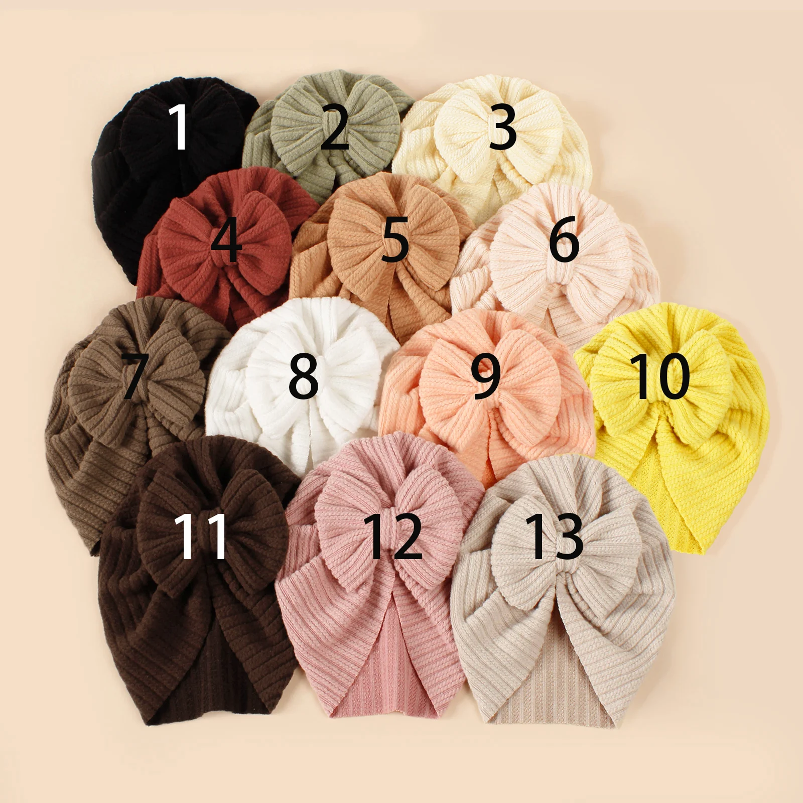 Baby Knot Turban Newborn Ribbed Hat 0-5T Elastic Knitted Bow Indian Cap Winter Cute Hats Infant Toddler Thick Girls Boy Kid New