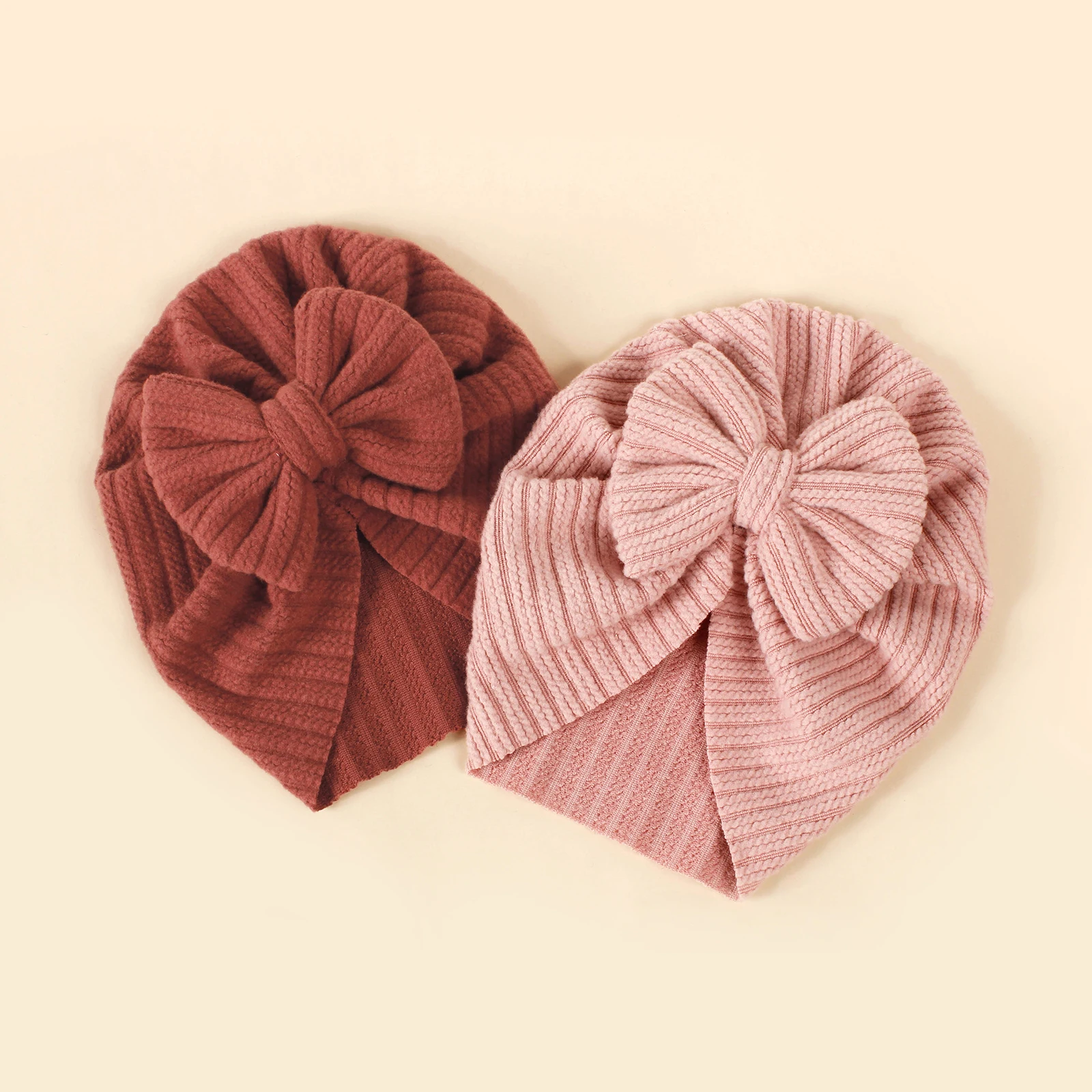 Baby Knot Turban Newborn Ribbed Hat 0-5T Elastic Knitted Bow Indian Cap Winter Cute Hats Infant Toddler Thick Girls Boy Kid New