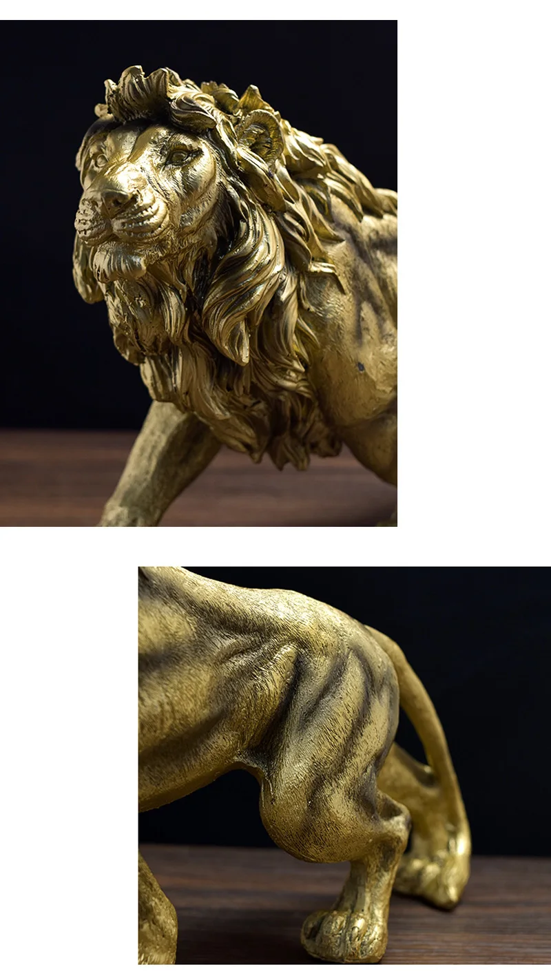 NORTHEUINS Resin Golden Lion King Figurines Home Office Desktop Modern Animal Statue Decoration Accessories Living Room Decor