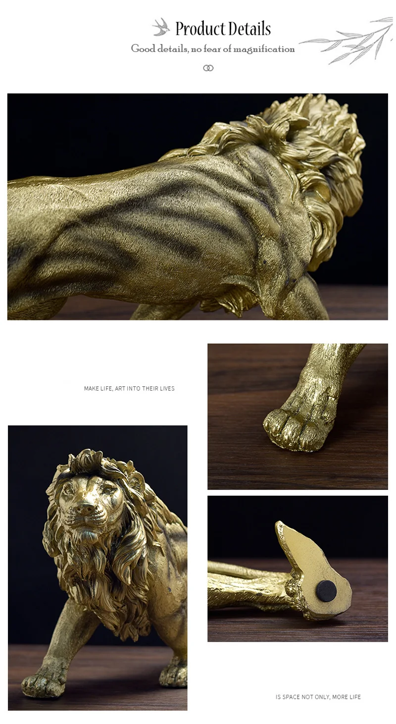 NORTHEUINS Resin Golden Lion King Figurines Home Office Desktop Modern Animal Statue Decoration Accessories Living Room Decor