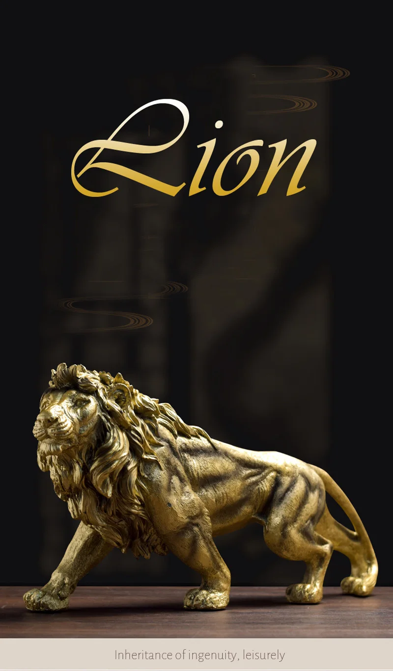 NORTHEUINS Resin Golden Lion King Figurines Home Office Desktop Modern Animal Statue Decoration Accessories Living Room Decor