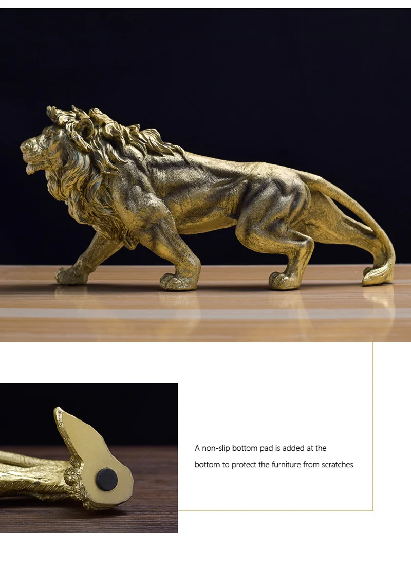 NORTHEUINS Resin Golden Lion King Figurines Home Office Desktop Modern Animal Statue Decoration Accessories Living Room Decor