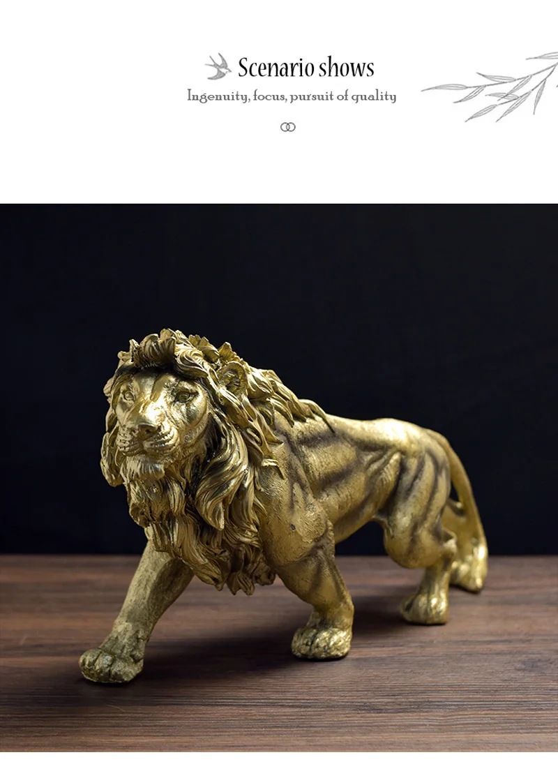 NORTHEUINS Resin Golden Lion King Figurines Home Office Desktop Modern Animal Statue Decoration Accessories Living Room Decor