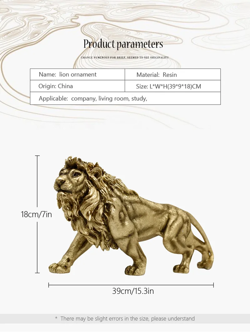 NORTHEUINS Resin Golden Lion King Figurines Home Office Desktop Modern Animal Statue Decoration Accessories Living Room Decor