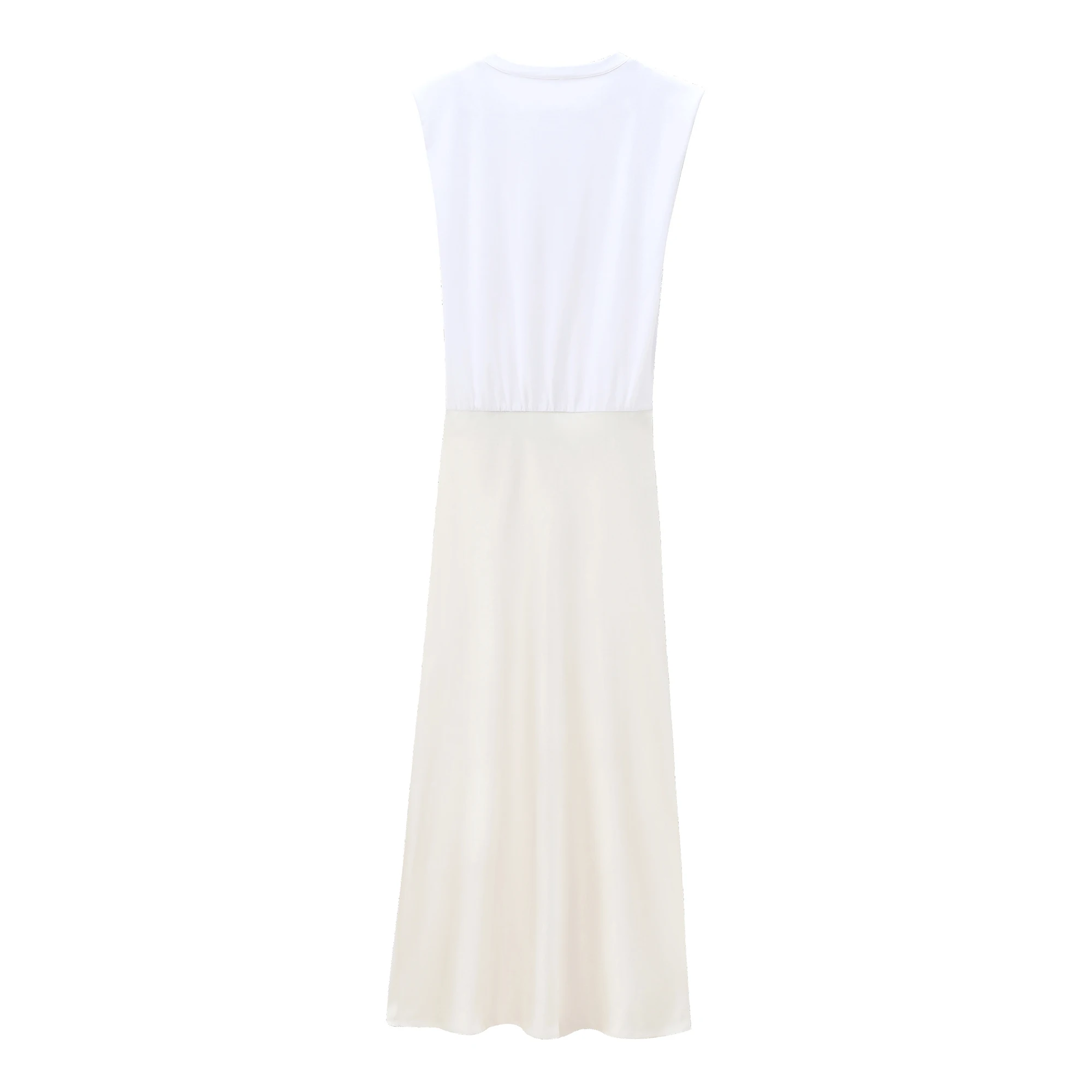 BSAY Women Fashion Summer New Splice Stripes Round Neck Pullover Sleeveless Long Dress French Chic Female Evening Clothing
