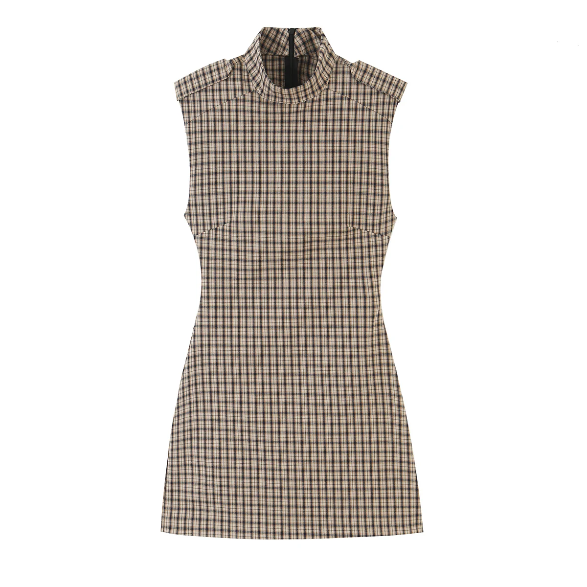 KONDALA Women Elegant Plaid Jumpsuit Dresses Vintage Chic Slim Sleeveless Mini Dress New 2026 Autumn Trendy Casual Classic Dress