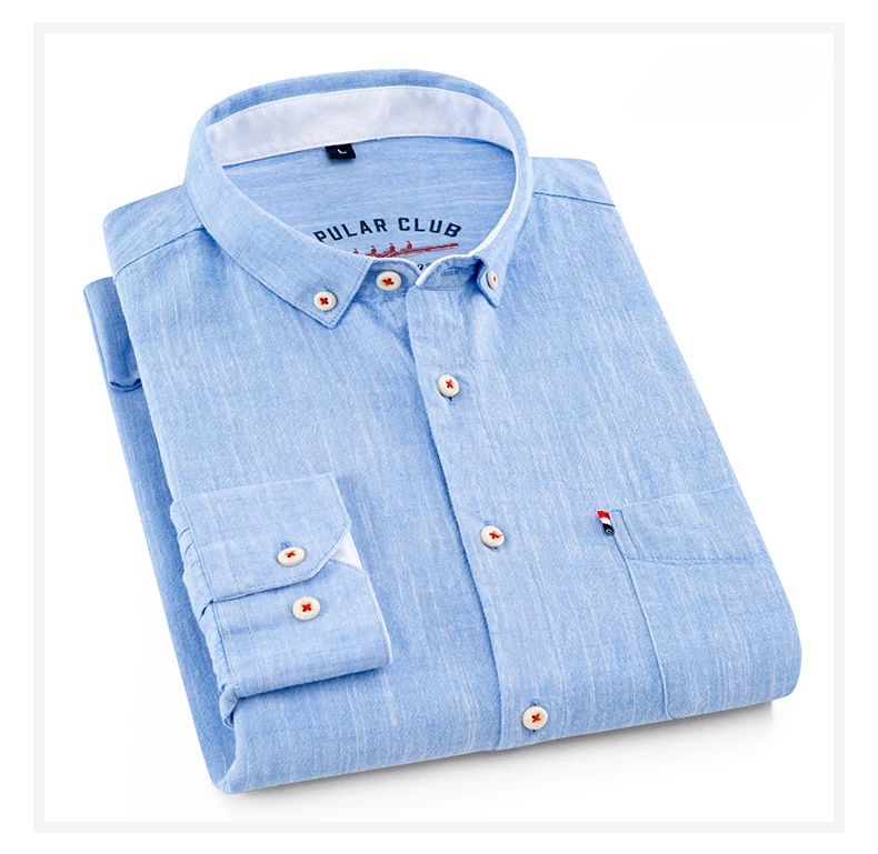 Fashion Korean Clothes Linen Cotton Long-Sleeve Shirts for Men Slim Fit Casual Plain Shirt Single Pocket Designer White Shirt