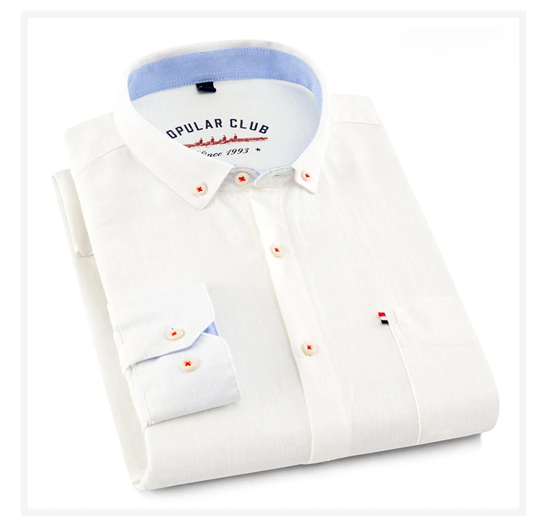 Fashion Korean Clothes Linen Cotton Long-Sleeve Shirts for Men Slim Fit Casual Plain Shirt Single Pocket Designer White Shirt