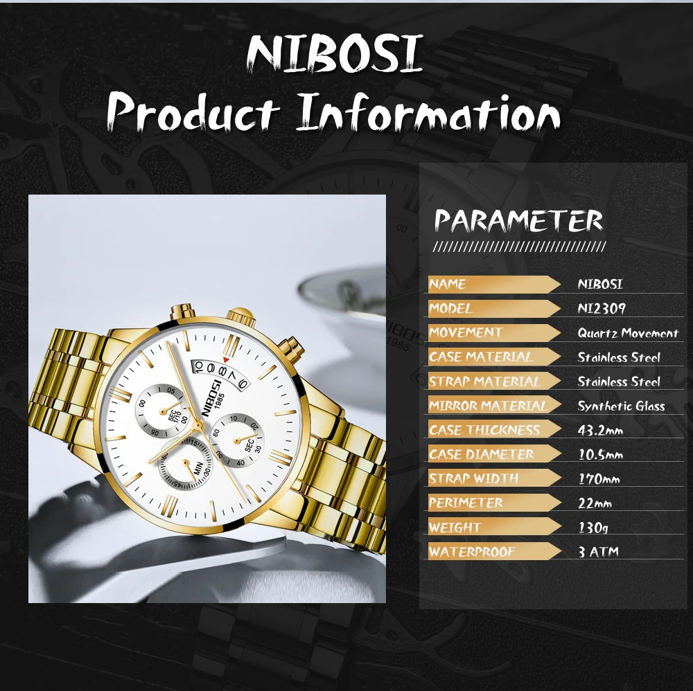 NIBOSI Mens Watches Top Brand Luxury Famous Men's Fashion Casual Dress Watch Military Quartz Wristwatches Saat Relogio Masculino