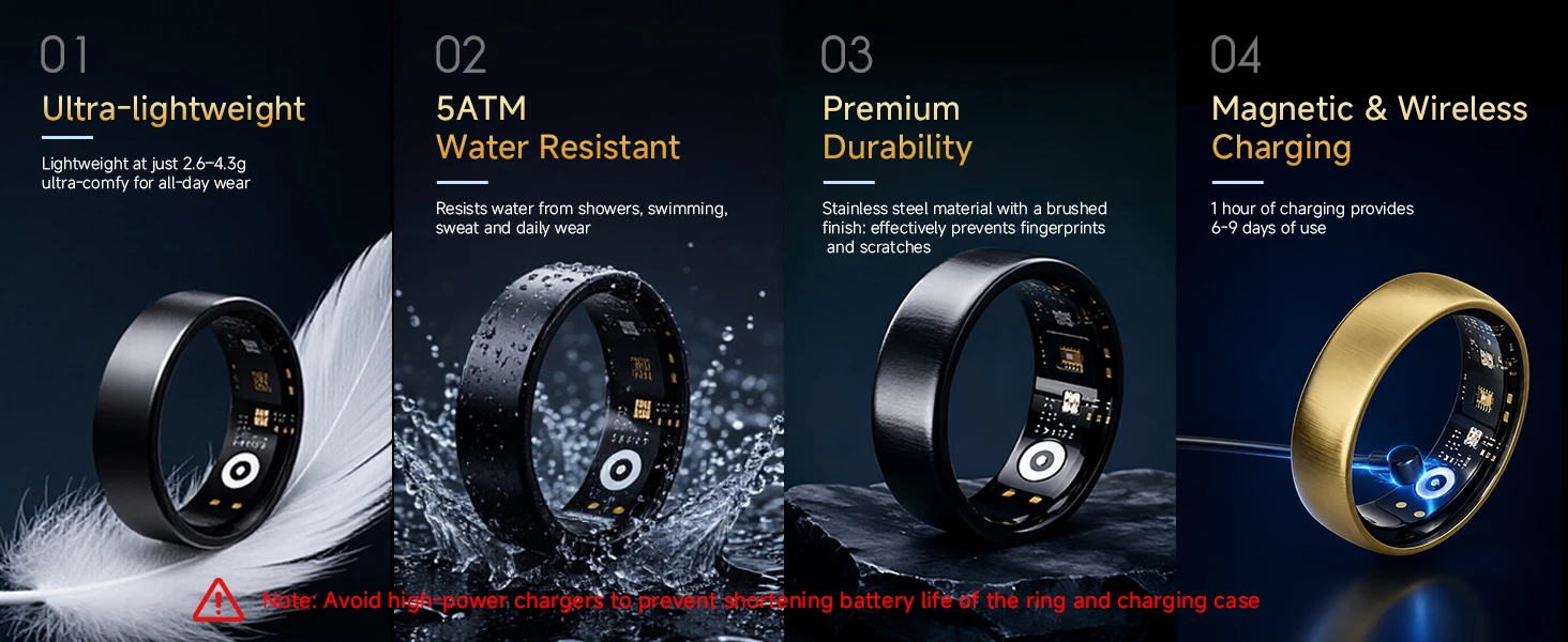 AURA Matt Smart Ring, Fitness & Health Tracker, Sleep and Temperature Monitoring Long‑Lasting Battery GPS Tracking for Men Woman