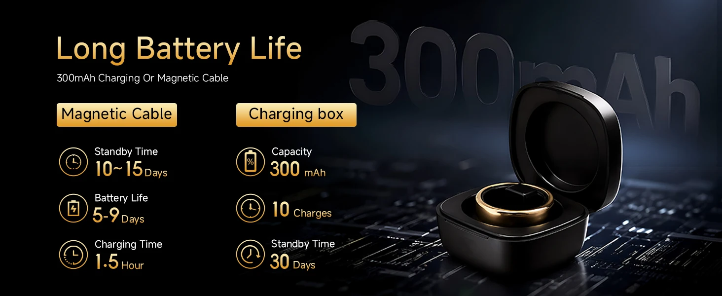 AURA Matt Smart Ring, Fitness & Health Tracker, Sleep and Temperature Monitoring Long‑Lasting Battery GPS Tracking for Men Woman