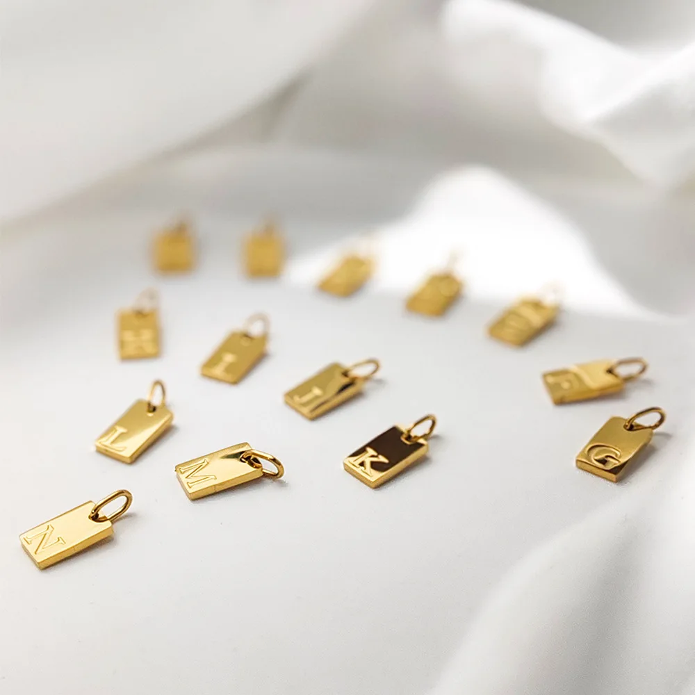 CARLIDANA A-Z Stainless Steel Polished Square Gold Color Pendant Hang Letters DIY Bracelet Pet Collar Necklace Jewelry Making
