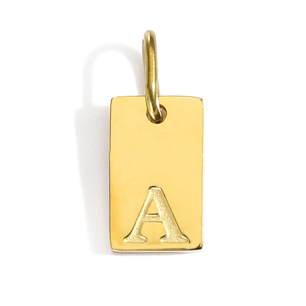 CARLIDANA A-Z Stainless Steel Polished Square Gold Color Pendant Hang Letters DIY Bracelet Pet Collar Necklace Jewelry Making