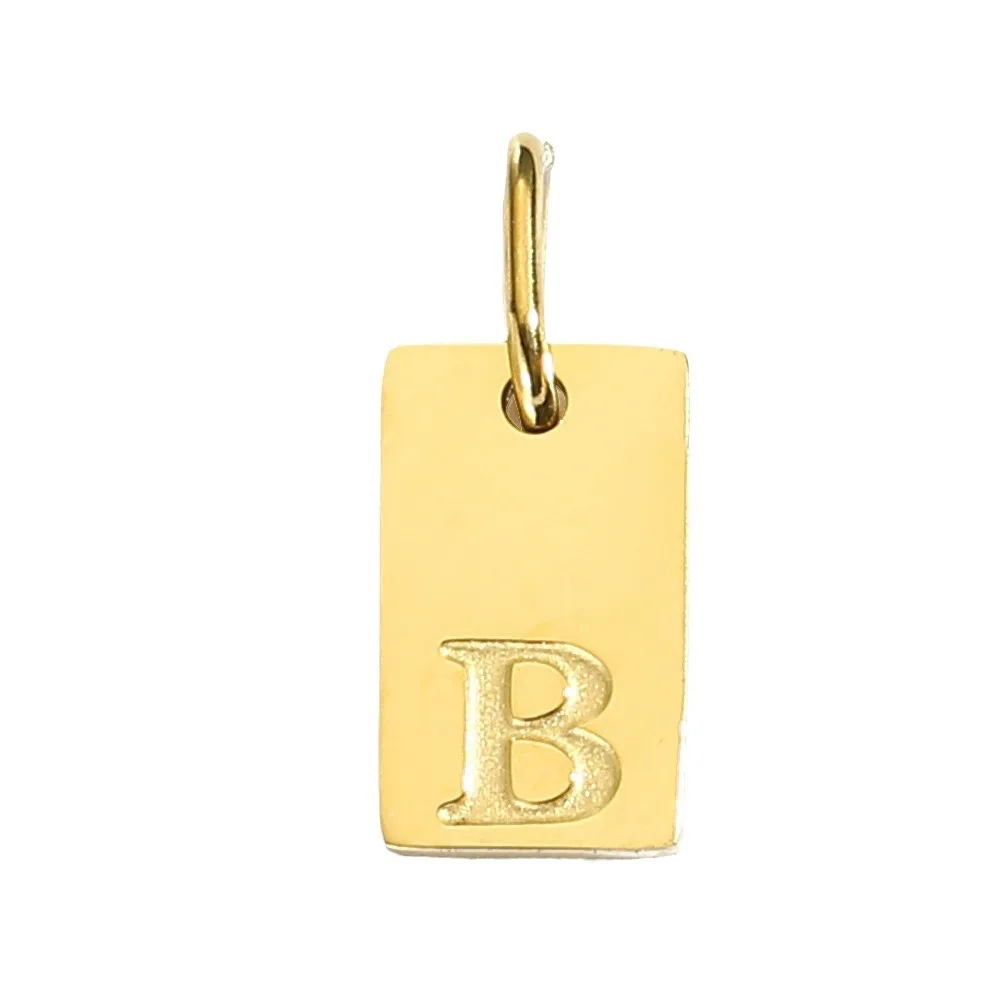 CARLIDANA A-Z Stainless Steel Polished Square Gold Color Pendant Hang Letters DIY Bracelet Pet Collar Necklace Jewelry Making
