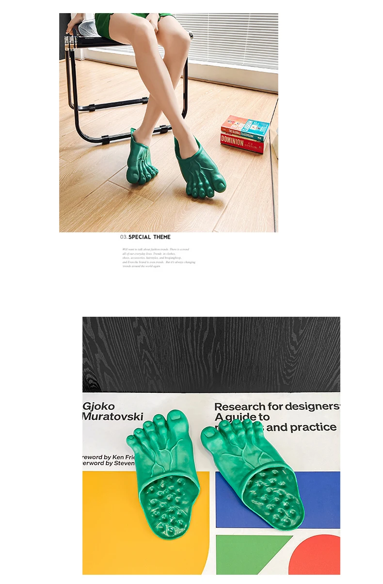 Funny Green Big Toe Slippers Men's Beach Shoes Home Slippers Parody Giant Five Finger Slipper Halloween Cosplay Intersting Shoes