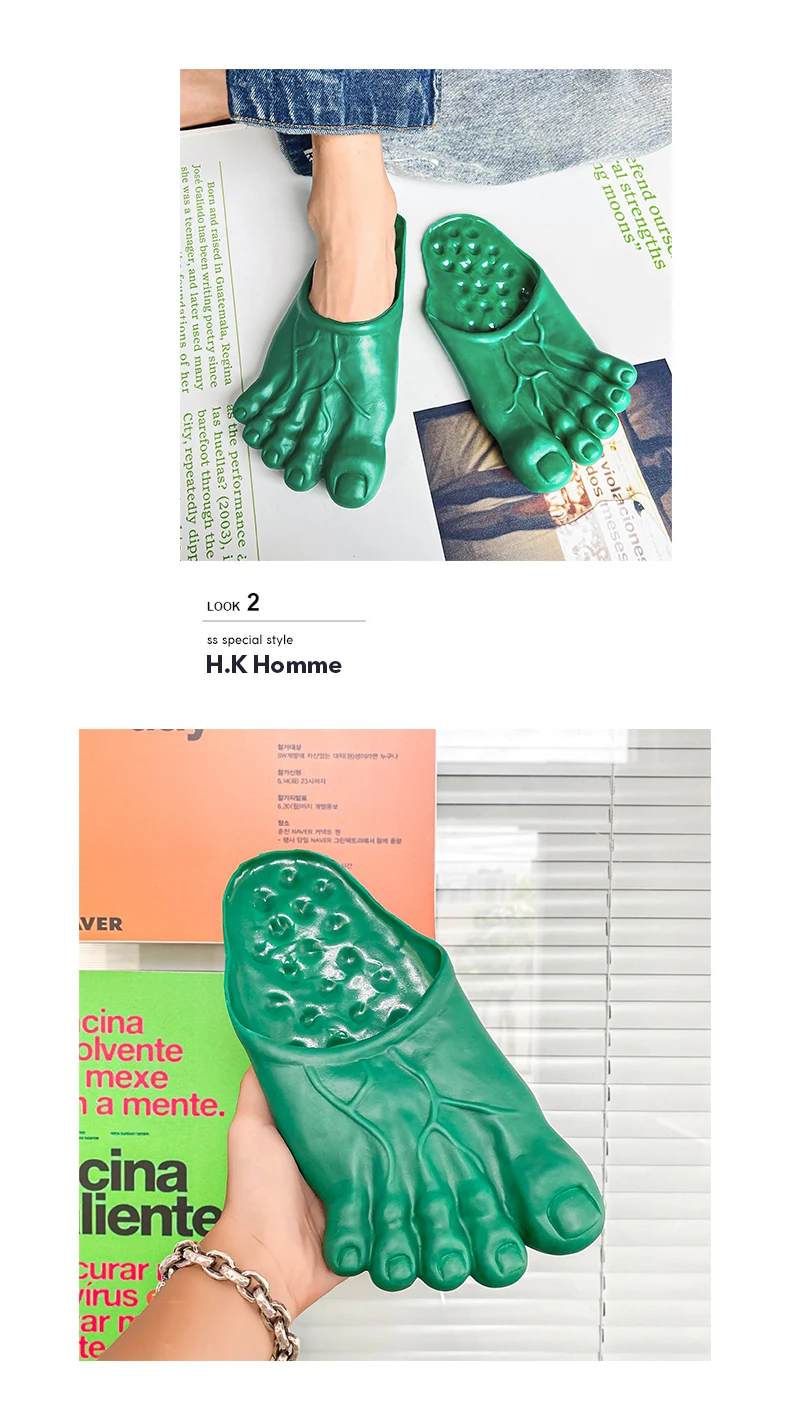 Funny Green Big Toe Slippers Men's Beach Shoes Home Slippers Parody Giant Five Finger Slipper Halloween Cosplay Intersting Shoes
