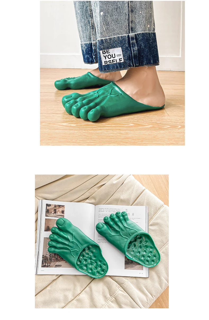Funny Green Big Toe Slippers Men's Beach Shoes Home Slippers Parody Giant Five Finger Slipper Halloween Cosplay Intersting Shoes