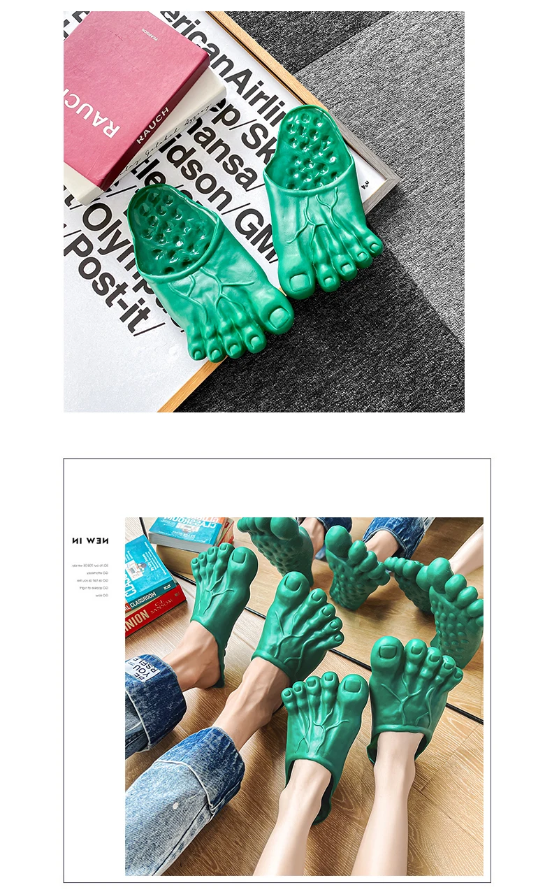 Funny Green Big Toe Slippers Men's Beach Shoes Home Slippers Parody Giant Five Finger Slipper Halloween Cosplay Intersting Shoes