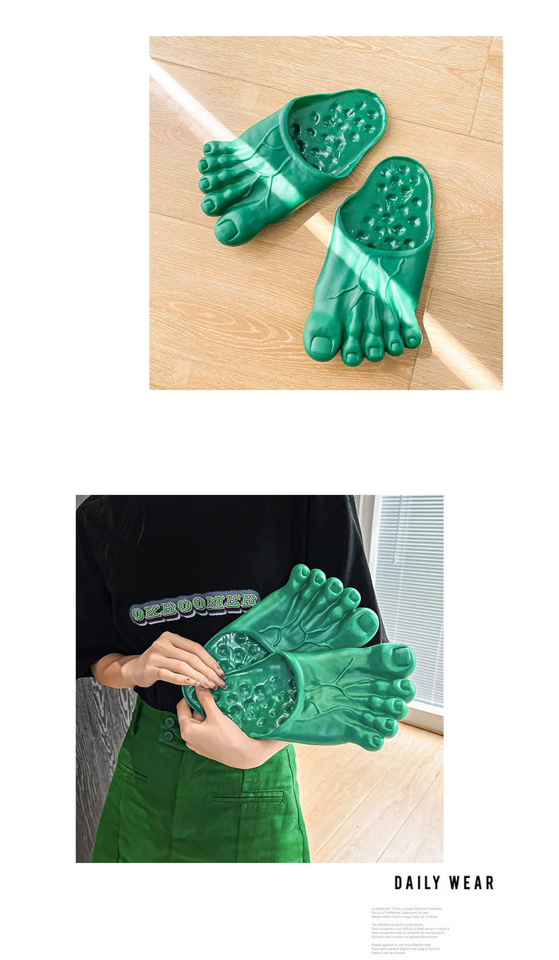Funny Green Big Toe Slippers Men's Beach Shoes Home Slippers Parody Giant Five Finger Slipper Halloween Cosplay Intersting Shoes