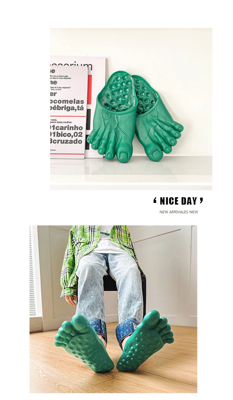 Funny Green Big Toe Slippers Men's Beach Shoes Home Slippers Parody Giant Five Finger Slipper Halloween Cosplay Intersting Shoes