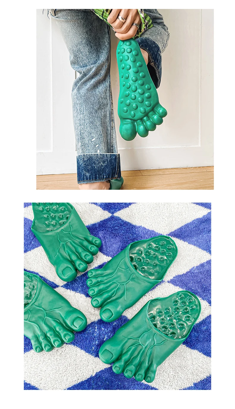Funny Green Big Toe Slippers Men's Beach Shoes Home Slippers Parody Giant Five Finger Slipper Halloween Cosplay Intersting Shoes