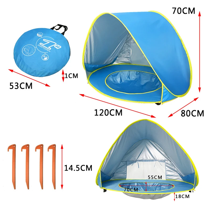 Baby Beach Tent with Pool UV Protection Sunshelter Pop Up Portable Shade Pool Child Kid Outdoor Fun-Play Instant Camping Tent