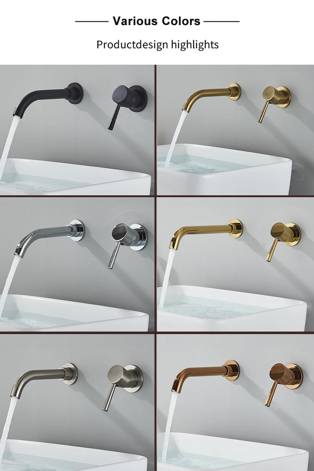Bathroom Faucet Mixer Modern Matte Black Basin Faucet Hot Cold Water Mixer Sink Tap Wall Mount Spout Bath Lever Handle