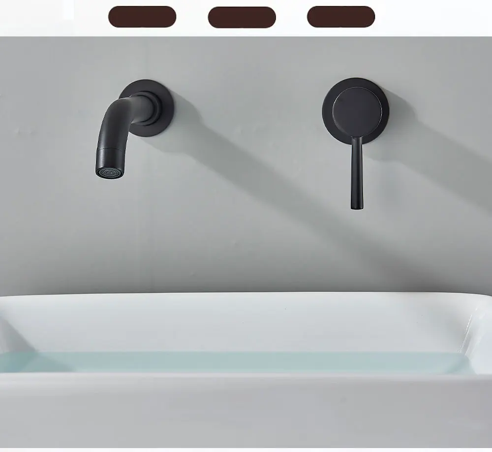 Bathroom Faucet Mixer Modern Matte Black Basin Faucet Hot Cold Water Mixer Sink Tap Wall Mount Spout Bath Lever Handle