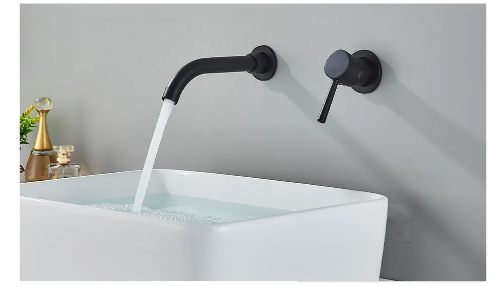 Bathroom Faucet Mixer Modern Matte Black Basin Faucet Hot Cold Water Mixer Sink Tap Wall Mount Spout Bath Lever Handle