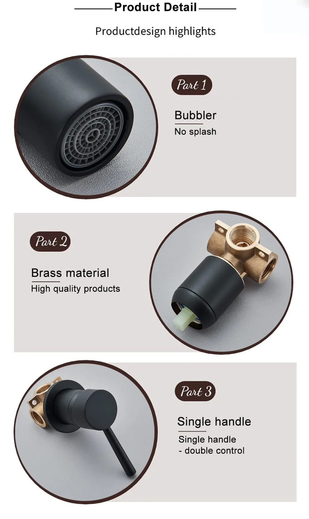 Bathroom Faucet Mixer Modern Matte Black Basin Faucet Hot Cold Water Mixer Sink Tap Wall Mount Spout Bath Lever Handle