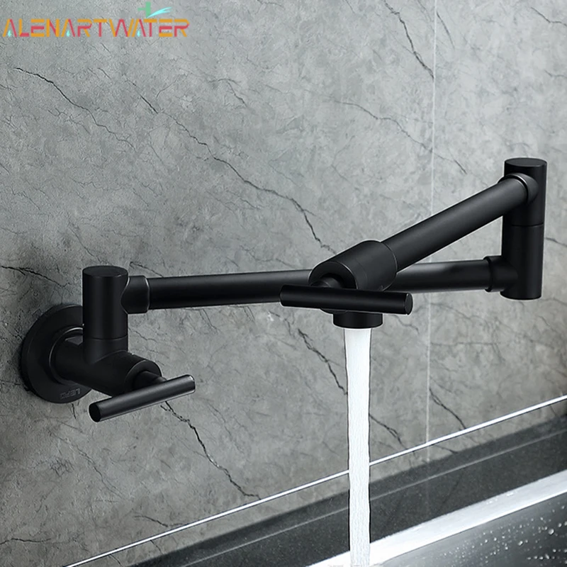 Baokemo Folding into the Wall Faucet 304 Stainless Steel Universal Rotation Faucet Kitchen Concealed Single Cold Faucet