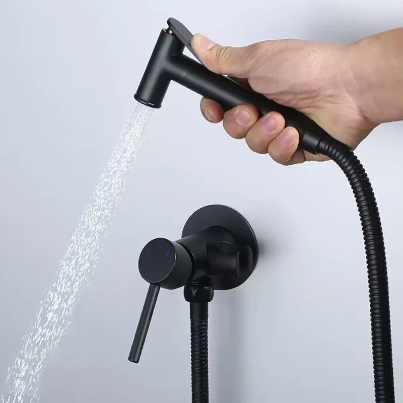 Portable Bidet Sprayer Set Black Bidet Faucet Stainless Steel Toilet Faucet Hot Cold Water Mixer Bathroom Shower Head