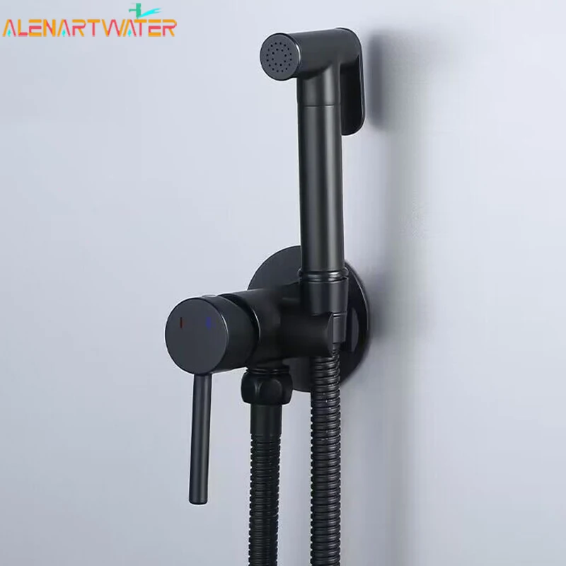 Portable Bidet Sprayer Set Black Bidet Faucet Stainless Steel Toilet Faucet Hot Cold Water Mixer Bathroom Shower Head