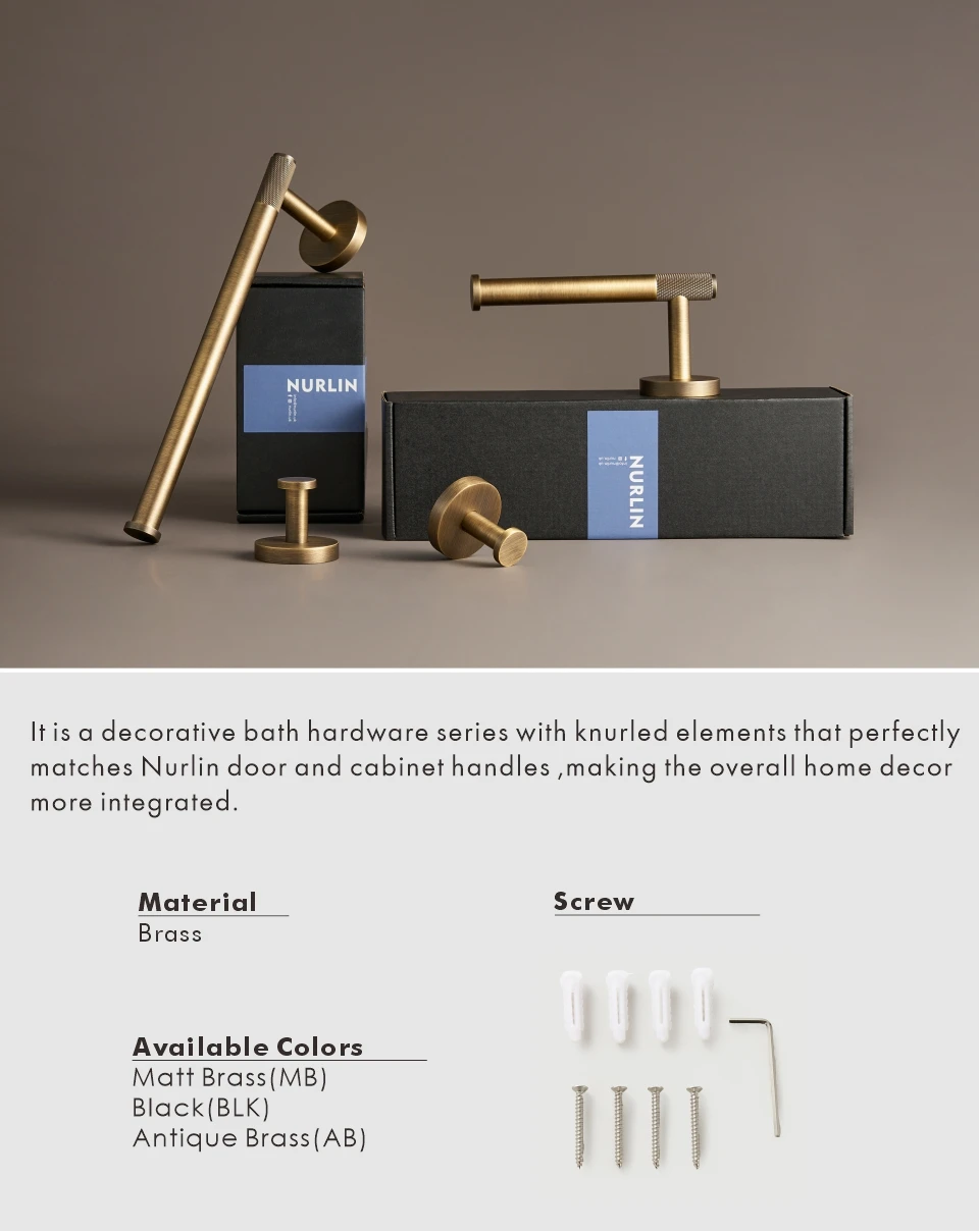 NURLIN Brass Knurled Antique Bronze Bathroom Hardware Towel Rack Toilet Paper Holder Wall Hook