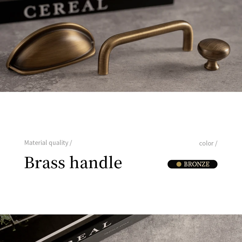 Santaya U-shaped Antique Brass Brushed Furniture Handle Solid Brass Shell Drawer Knob Modern Simple Kitchen Cabinet Long Pull