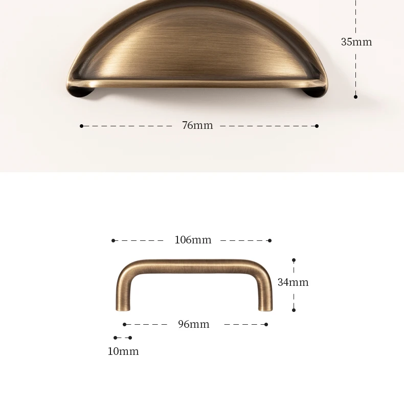 Santaya U-shaped Antique Brass Brushed Furniture Handle Solid Brass Shell Drawer Knob Modern Simple Kitchen Cabinet Long Pull