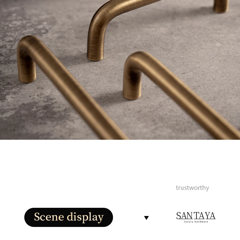 Santaya U-shaped Antique Brass Brushed Furniture Handle Solid Brass Shell Drawer Knob Modern Simple Kitchen Cabinet Long Pull
