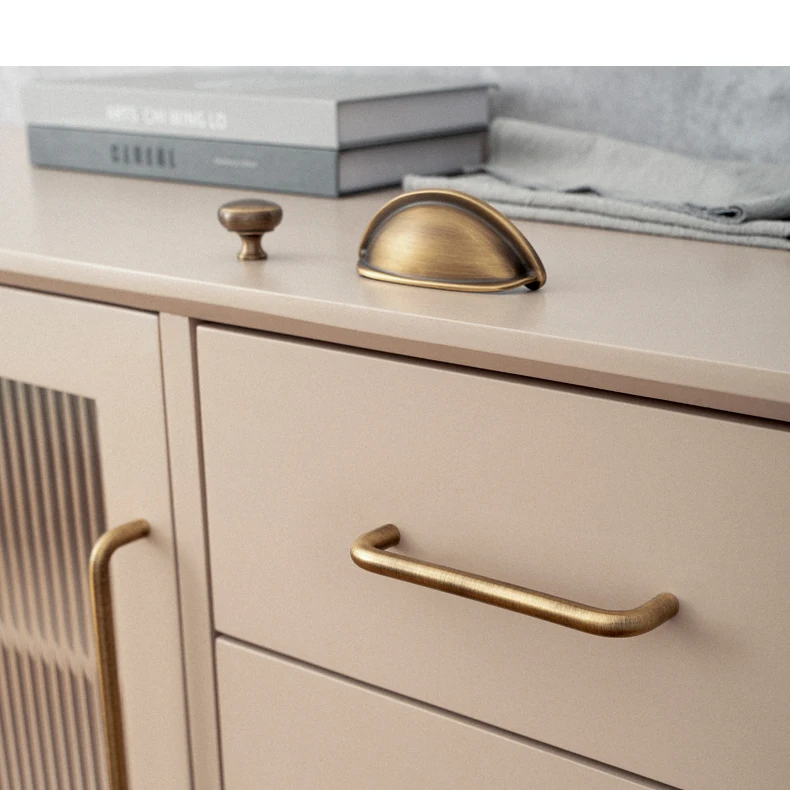 Santaya U-shaped Antique Brass Brushed Furniture Handle Solid Brass Shell Drawer Knob Modern Simple Kitchen Cabinet Long Pull