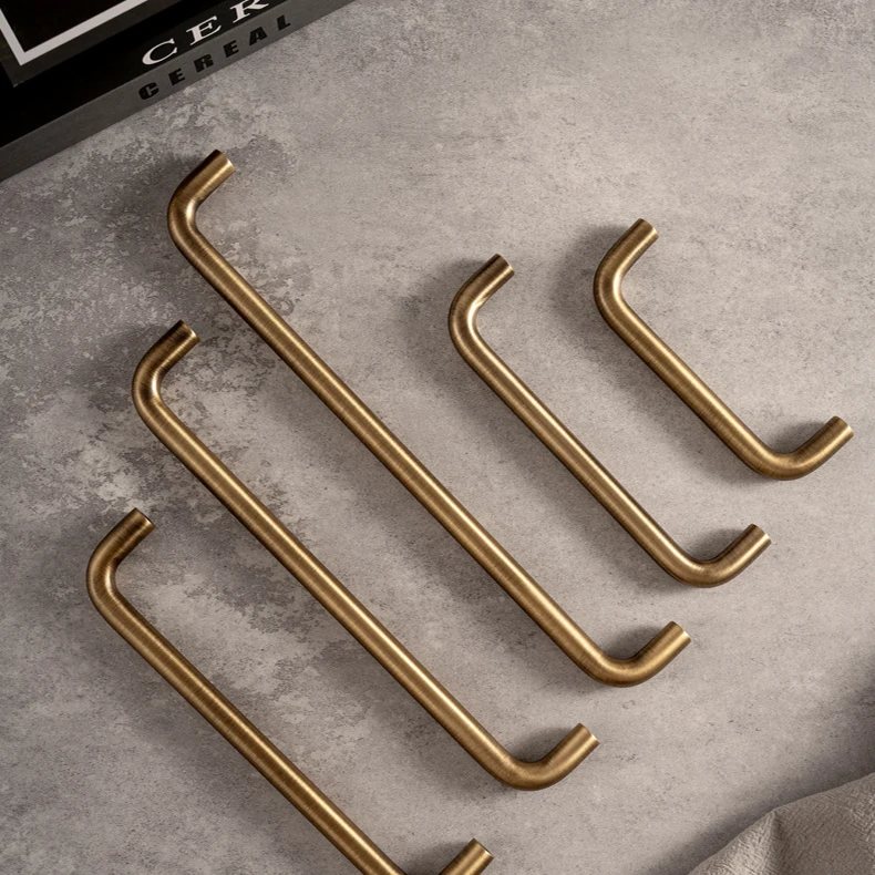 Santaya U-shaped Antique Brass Brushed Furniture Handle Solid Brass Shell Drawer Knob Modern Simple Kitchen Cabinet Long Pull