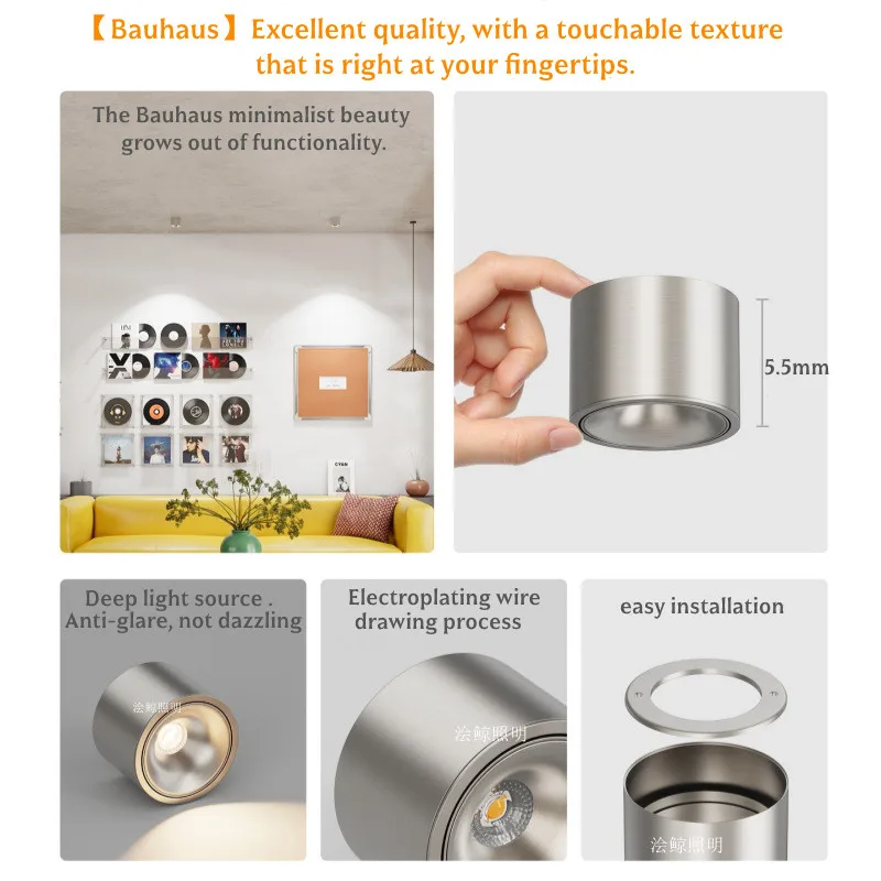 Bauhaus Ultra-Thin Surface-Mounted Downlight. Modern Minimalist Anti-Glare Ceiling Lamp / 30° Adjustable. Indoor Lighting 7W 10W