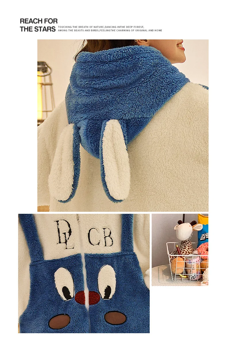 Unisex Men Women Animal Oneises Couple Pajamas One-piece Pyjamas Winter Coral Fleece Cartoon Homewear Large Size Hooded Jumpsuit